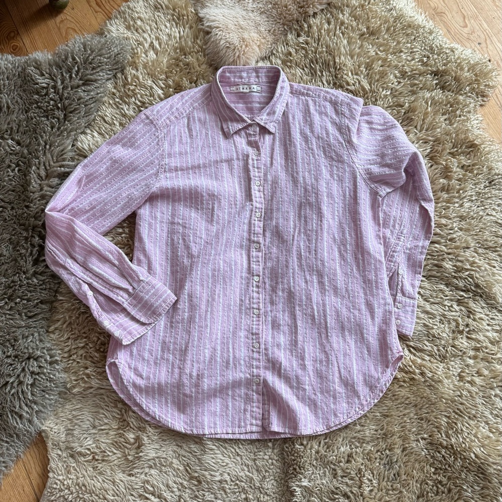 XiRENA Pink Shirt with White & Metallic Stripes